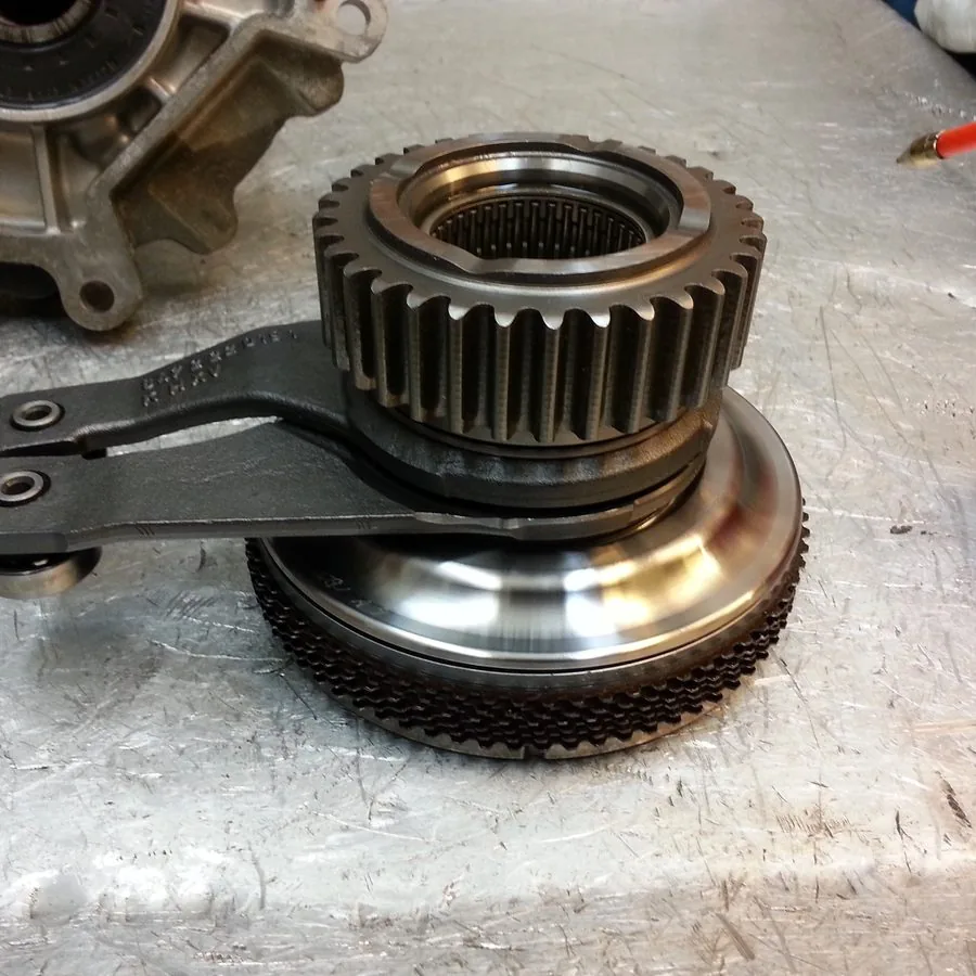 Disassembled ATC 400 transfer case on the workbench